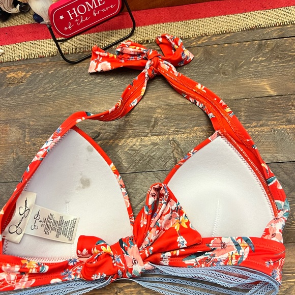 Red tropical Jessica Simpson bikini top size small Fourth of July colors - Picture 4 of 7